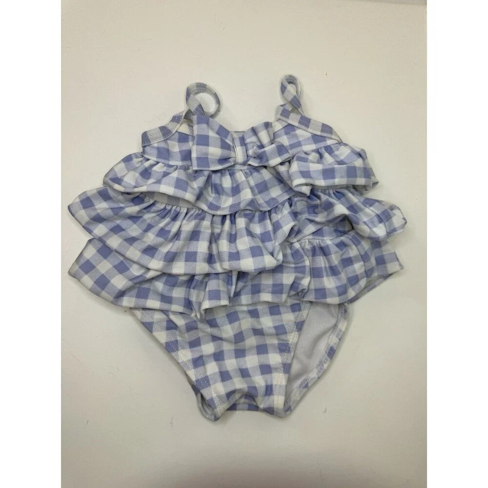 Janie and Jack Baby Girl Gingham Ruffle Swimsuit 0-3 Months Blue White One Piece